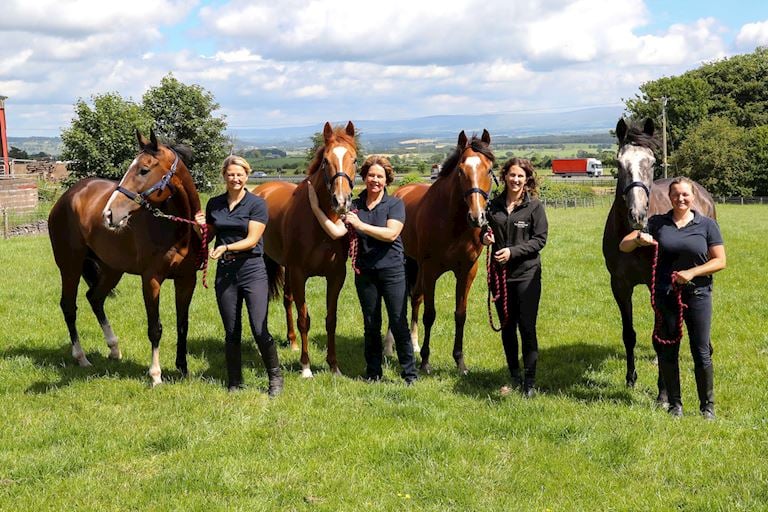 (3) Trainer Dianne Sayer with her Carlisle runners IOLANI, REDARNA, JACKHAMMER & THE NAVIGATOR,at her stables in Hackthorpe , .JPG