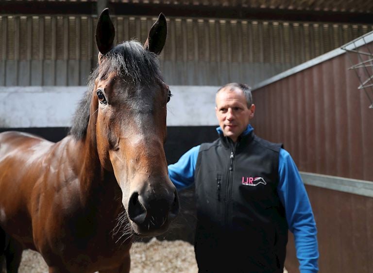 (4) Trainer Iain Jardine with his Carlisle runner SMUGGLERS CREEK at his stables in Hetland Hill, Carrutherstown.JPG