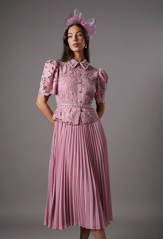 Lace Top Pleat Skirt Jewel Button Dress.jpg