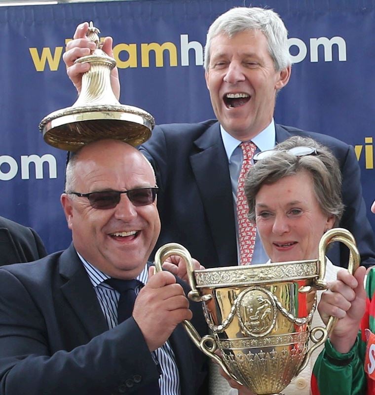 Aintree Chairman, Nicholas Wrigley winning The Ayr Gold Cup as joint owner of Don't Touch It in 2015.jpg