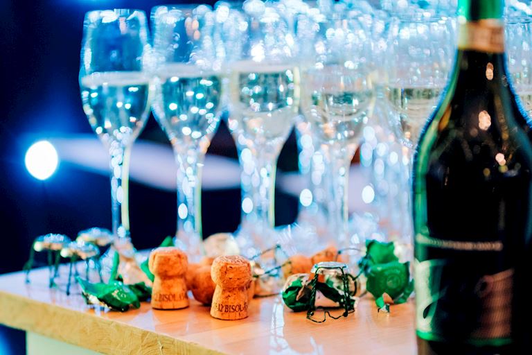 Champagne bottle and glasses
