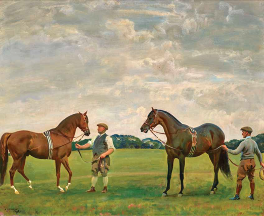 Lord Derby’s Horses Hyperion and Fairway with their Grooms Chinnery and Cain, 1938.png