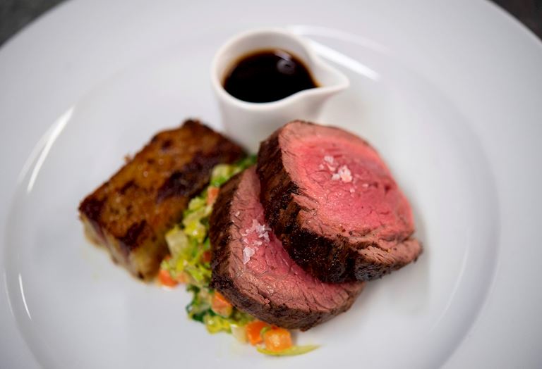 Roast sirloin and crunchy roast potatoes
